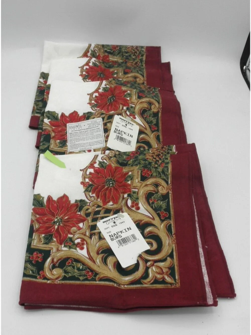 Vintage Bardwil Linens Christmas Holiday Napkins Set of 4 Poinsettia 17 x 17